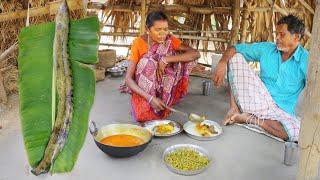 BAAN FISH CURRY & VEGETABLE FRY cooking and eating by santali tribe old couple