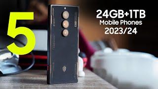 TOP 5 BEST 24GB RAM + 1TB Smartphones 2023/24 — Highest Memory Mobile Phones 2023/24