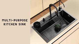 Multifunction Kitchen Sink, Black Sink For Kitchen, Waterfall Kitchen Sink in Black Color