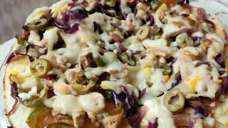 Pizza Without Yeast Without Oven | Chicken Pizza By Maryams Kitchen