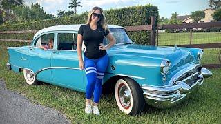 Beautiful CUBAN LADY drives my 1955 Buick for the first time