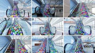 Colorful Balls on escalator Compilation - 4K