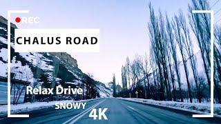 4K SNOWY CHALUS ROAD / iran 2023 / Relax Drive/ The Ace of Iranian Mountain Roads - جاده چالوس برفی