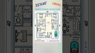 35'X40' SOUTH FACING (3BHK) HOUSE PLAN 1400square feet #buildings #trend