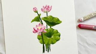 오일파스텔로 연꽃 그리기. Drawing lotus flowers with oil pastel.