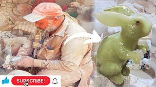 Making Beautiful Rabbit in Green Stone|| Beautiful Art