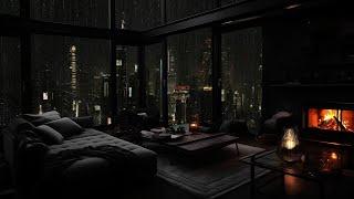 Rainy Apartment Space With Fireplace – Relaxing Rain Sounds For Deep Sleep And Peaceful Nights