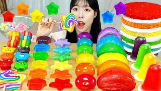 ASMR MUKBANG| Rainbow Desserts (Marshmallow Tanghulu, Kohakutou, Jelly, Macaron, Cake, MALLOW POP).