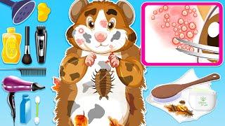 Trimming, Bathing, and Disinfecting Wounds for Hamster | Animals care | ASMR Animation