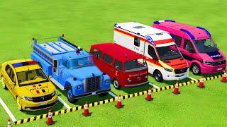 TRANSPORTING POLICE CARS, AMBULANCE, FIRE DEPARTMENT VEHICLES WITH MAN TRUCKS ! Farming Simulator 22