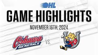 OHL Highlights: Oshawa Generals @ Barrie Colts Nov. 16, 2024