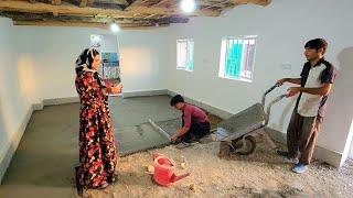 "Cementing the reception area of ​​Razieh's house with the cooperation of Abu and Ali"