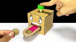 DIY Cion Box Bank From Cardboard | ออมสินกดเหรียญไหลเข้ากล่อง