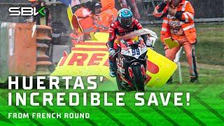 INSANE SAVE: Huertas SOMEHOW saves it after huge moments in wet Warm Up  | 2024 #FrenchWorldSBK 