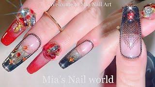 精緻圖騰&歌德美甲｜Nail Manicure｜光療美甲教學｜美甲彩繪｜經驗分享｜네일｜Nail Art｜Nails｜ASMR｜黑色美甲｜紅色美甲｜黑紅色美甲