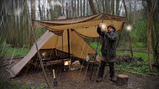 Heavy Rain Solo Overnight Hot Tent Camp