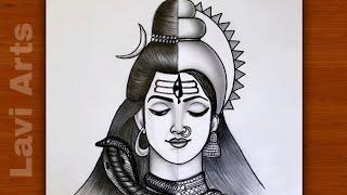 How to draw shiva parvati half face | Shiva Parvati drawing | Ardhnareshear drawing| Mahadev drawing