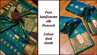 Peacock colour  * pure kanjivaram silk * Gold jarie weaving butta and Fancy  border * silk mark