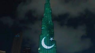 Pakistani Flag BurjKhalifa Display 76 Independence Day Dubai BurjKhalifa Dubai Mall 14 August 2023