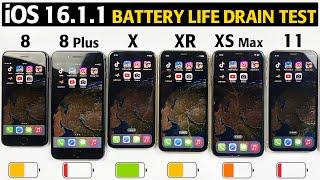 iOS 16.1.1 Battery LIFE DRAIN TEST - iPhone 8 vs 8 Plus vs X vs XR vs XS Max vs 11 Battery Test 2022