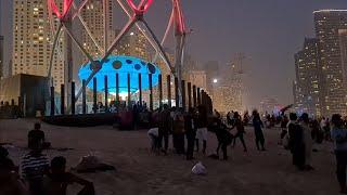  DUBAI UAE, JUMEIRAH BEACH AT NIGHT, DUBAI BEACH, 4K