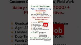 "Free Job! Reliance Just Dial Hiring BDE | ₹21,000 Salary + PF + Incentives