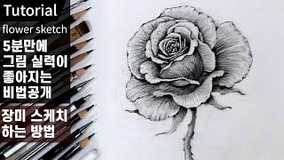 Sketch skills improve in 5 minutes / Reveal 3 tips to make flower sketches easier / rose sketch