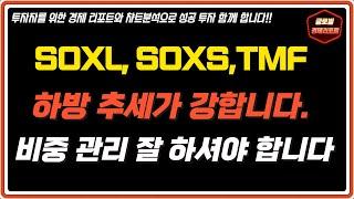 하방 추세가 강합니다. 비중 관리 잘 하셔야 합니다.(TSLA),SOXL,TQQQ, SOXS,TMF,TLT