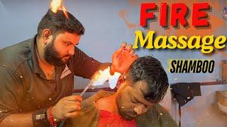 Fire Technique by Shamboo Barber | Asmr Head Massage at Indian barber salon