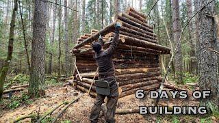 6 DAYS ALONE. Building a Log Mini A-frame Shelter