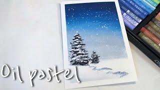 [ENG]오일파스텔 초보를 위한 간단한 겨울 풍경화 그리기 | 문교오일파스텔 48 | Drawing Winter Landscape Painting Using Oil Pastel