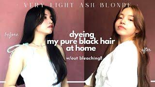 DYEING MY PURE BLACK HAIR INTO VERY LIGHT ASH BLONDE AT HOME (NO BLEACH!!) ‍️ | Sheryl Gabay