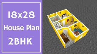 18x28 House Plan 2BHK || 2 Bedrooms House Design || 50 Gaj House Design || 3D Small Home Design