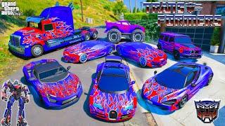 GTA 5 - Stealing TRANSFORMERS "OPTIMUS PRIME" Vehicles with Franklin! (Real Life Cars #192)