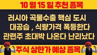 10월15일 화요일 추천종목 - 일촉측발의 사태 , 러시아 , 우크라이나 곡물 수출 핵심 통로 또 공습 !!! 식량가격 폭등한다 !!! ,관련주 급등한다 !!!