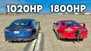 1800hp Toyota Supra vs Tesla Model S Plaid: DRAG RACE