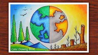 How to draw world environment day poster, Save nature drawing easy