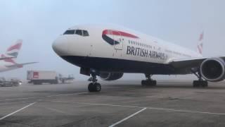 Foggy British Airways 777-200 Arrival