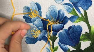 How I Embroider Flowers with Pistils and Mix Colors Threads - Embroidery by Hand - Bordado à mão