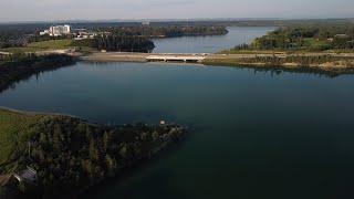 Aerial Calgary over the Glenmore Reservoir. Edvard Grieg - Peer Gynt