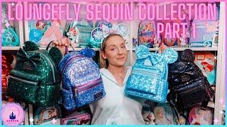 Disney Sequin Loungefly Mini Backpack Collection Part 1 Disney Parks Vlog Black Purple Blue Green