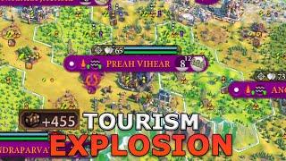 In this LOST EPISODE we have a TOURISM EXPLOSION (Johnny Bravo edition) - Civ 6 Khmer