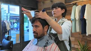 (ASMR) Charming Japanese Lady Barber Did Amazing on Haircut, Shave & Shampoo in Japan