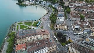 Aerial Drone Footage of Town and Coastline