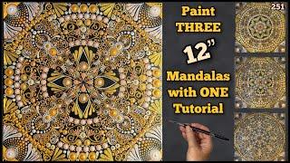 Metallic Masterpiece! THREE Mandala Dot Art Painting on Canvas in ONE Tutorial