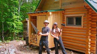 Canadian couple builds CABIN EXTENSION w/ HAND TOOLS through snow, rain and heat waves | FULL BUILD