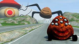 HORROR BOU Car vs Broken Bridge with POUS & LIGHTHOUSE MONSTER & MIMICER | BeamNG.Drive