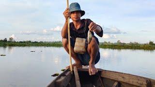 Amazing Hook Fishing on the boat  - Old Traditional Fishing Using bamboo rod catch alot of fishs