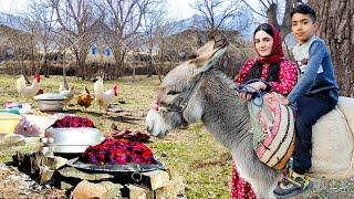 Village Lifestyle In Iran Mountains | Amazing Cooking | Donkey Riding As Fast As Wind