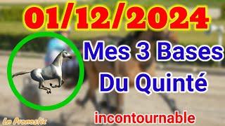 Pronostics PMU Mes 3 bases incontournable DIMANCHE 01 DECEMBRE 2024 VINCENNES